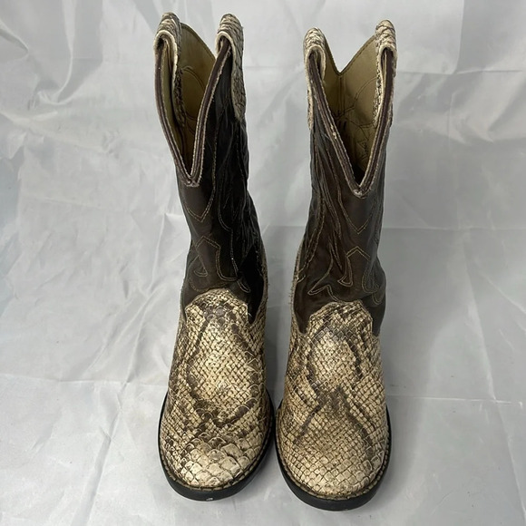 BRONCO Kids Western Cowboy Boots Snakeskin Brown Faux Leather Size 12 D - Picture 4 of 13